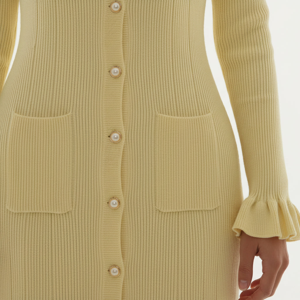 Robe Midi Élégante Boutons Col Chemise Manches Longues Femme | ROBEMODE