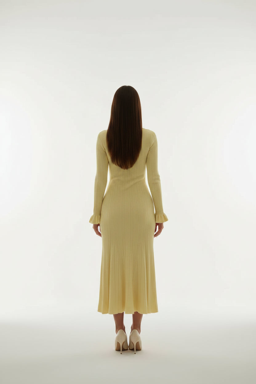 Robe Midi Élégante Boutons Col Chemise Manches Longues Femme | ROBEMODE