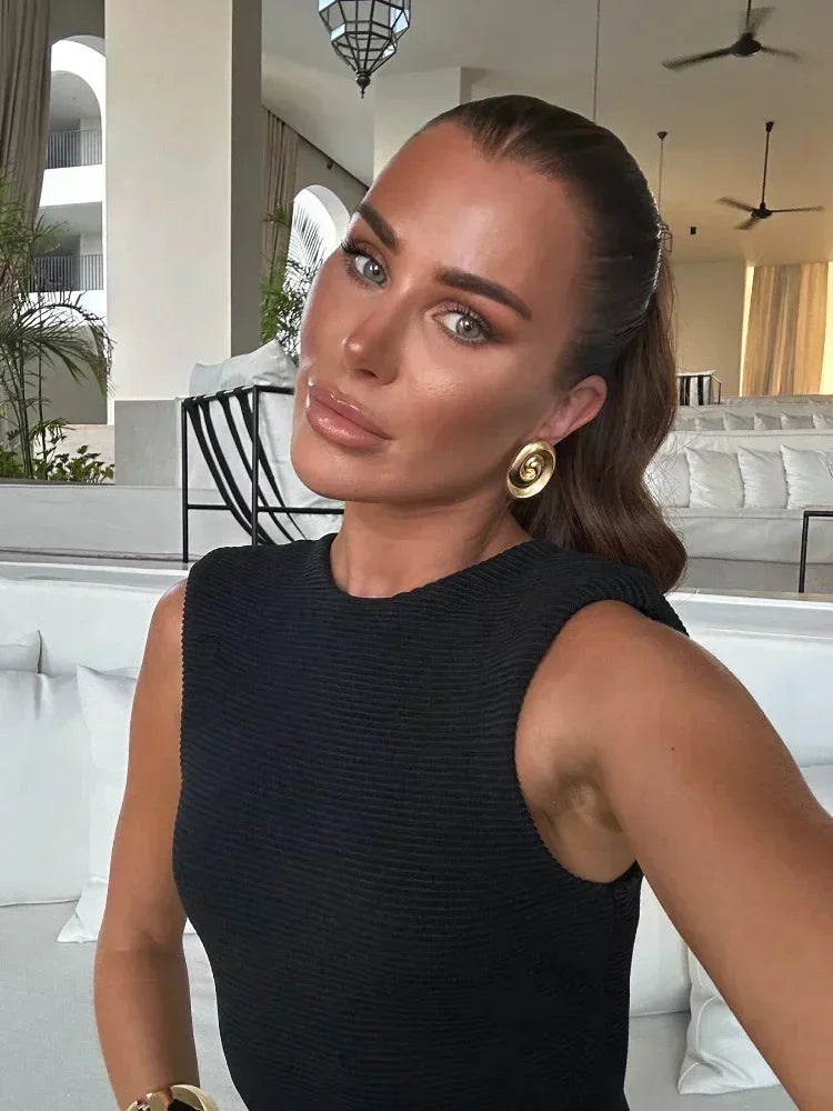 Robe Midi Noire Sans Manches Franges Bas Soirée Chic | ROBEMODE