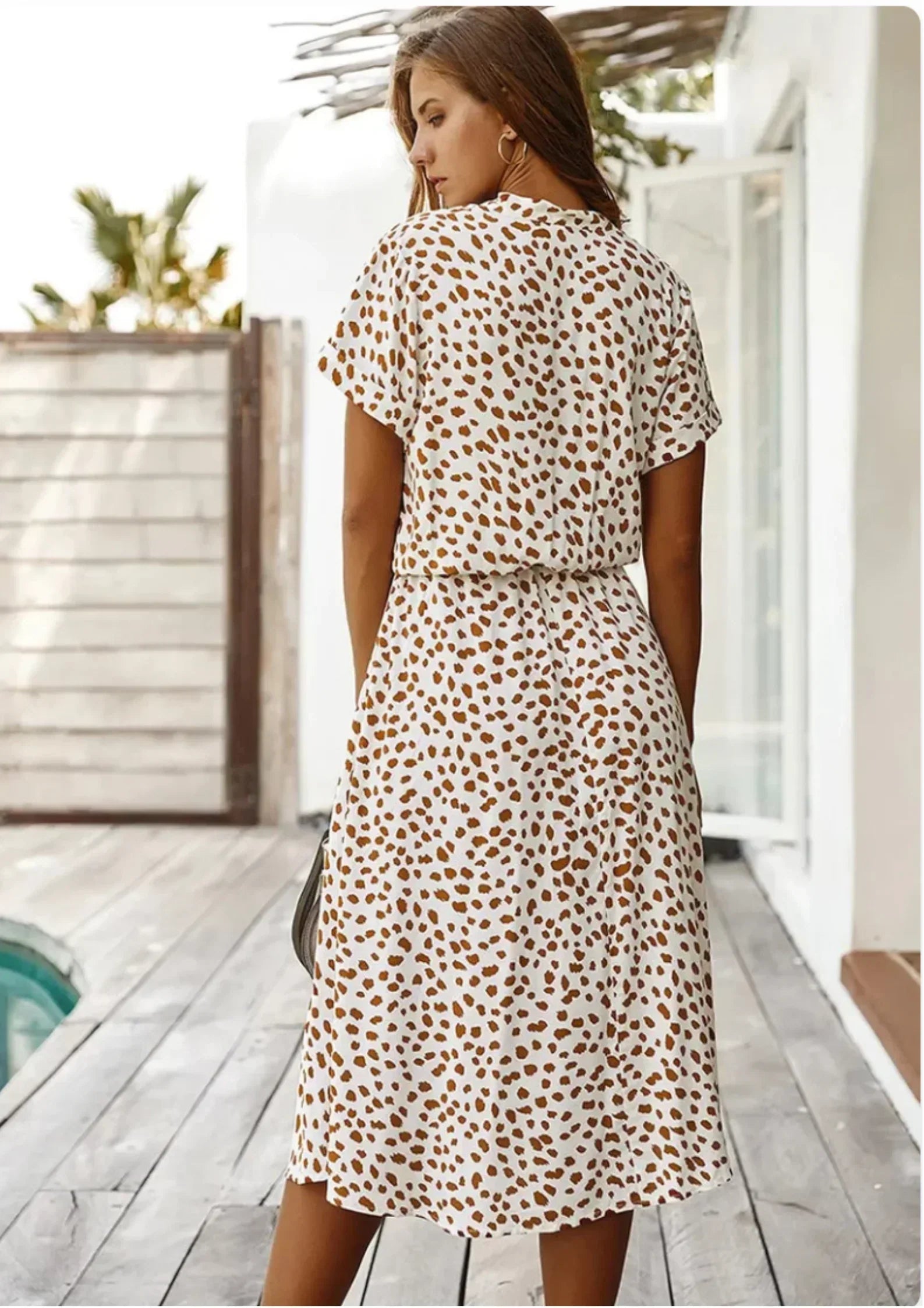 Robe Midi à Pois Lien Taille Manches Courtes Grande Taille | ROBEMODE
