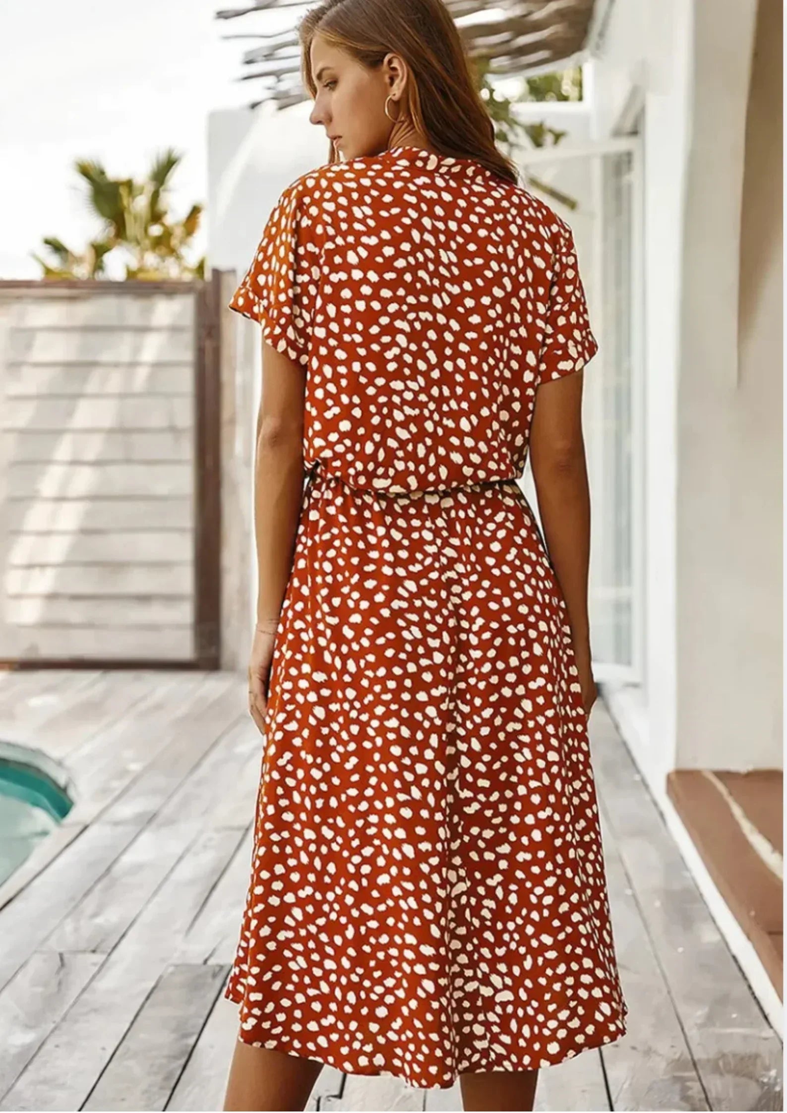 Robe Midi à Pois Lien Taille Manches Courtes Grande Taille | ROBEMODE