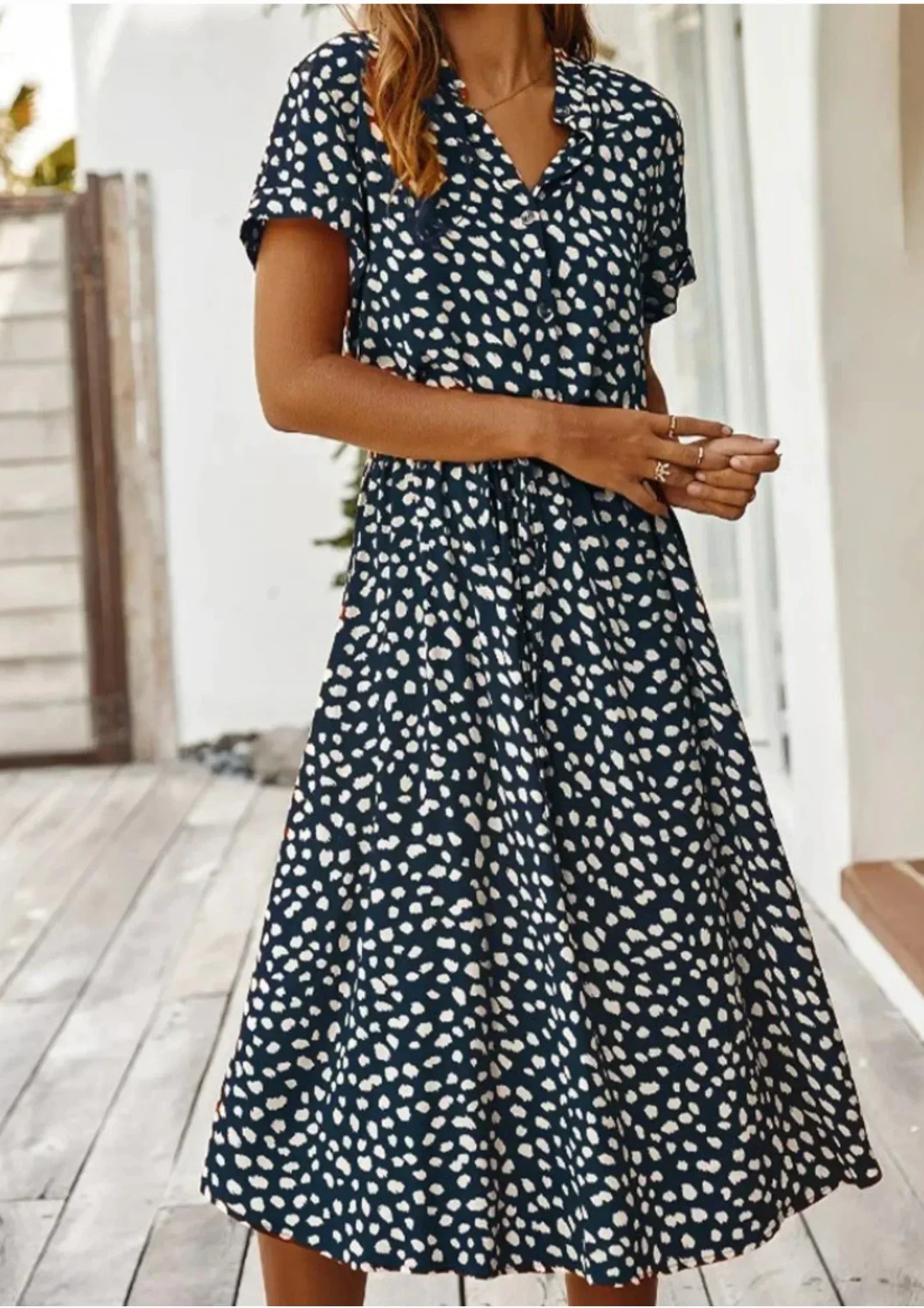 Robe Midi à Pois Lien Taille Manches Courtes Grande Taille | ROBEMODE