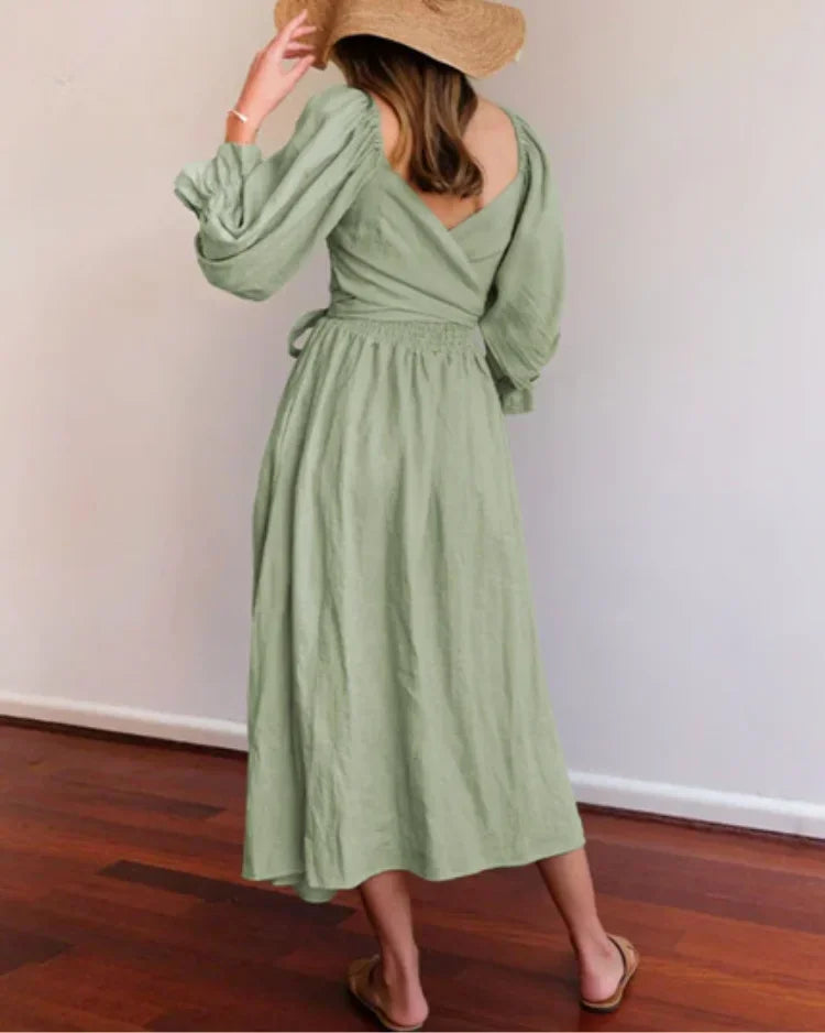 Robe midi portefeuille col V manches longues 2 coloris | ROBEMODE