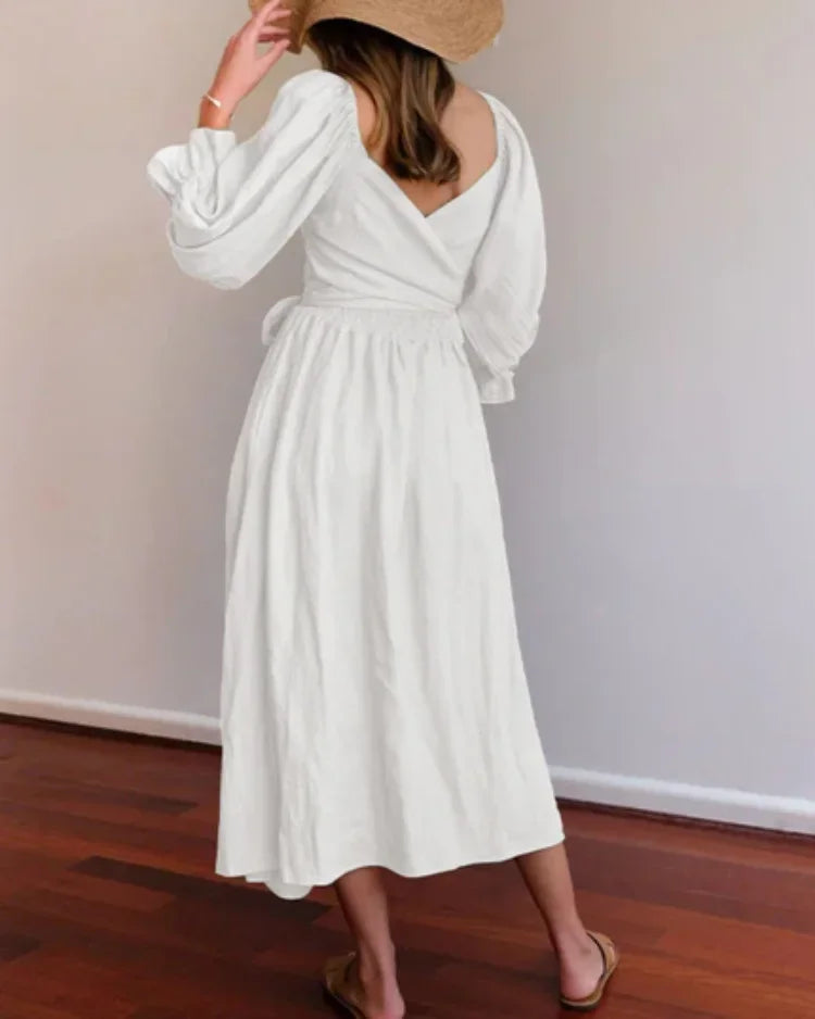 Robe midi portefeuille col V manches longues 2 coloris | ROBEMODE
