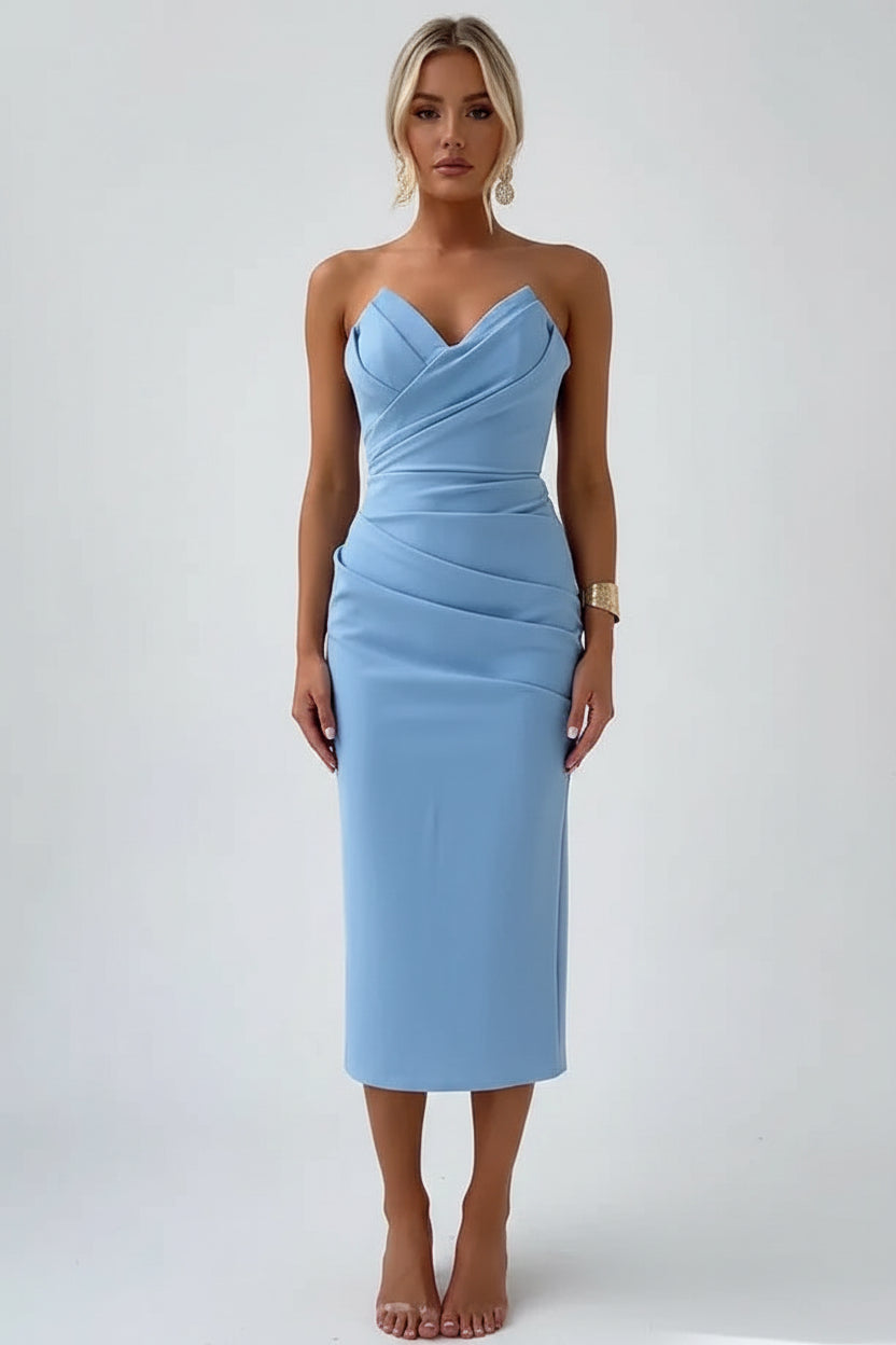 Robe Midi Sans Bretelles Décolleté Cœur Soirée 7 Coloris | ROBEMODE