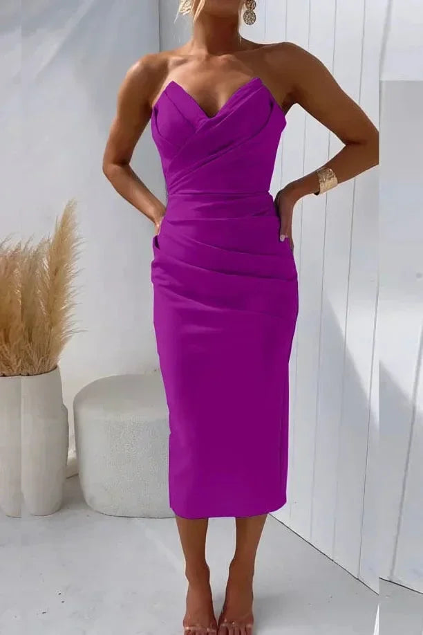 Robe Midi Sans Bretelles Décolleté Cœur Soirée 7 Coloris | ROBEMODE
