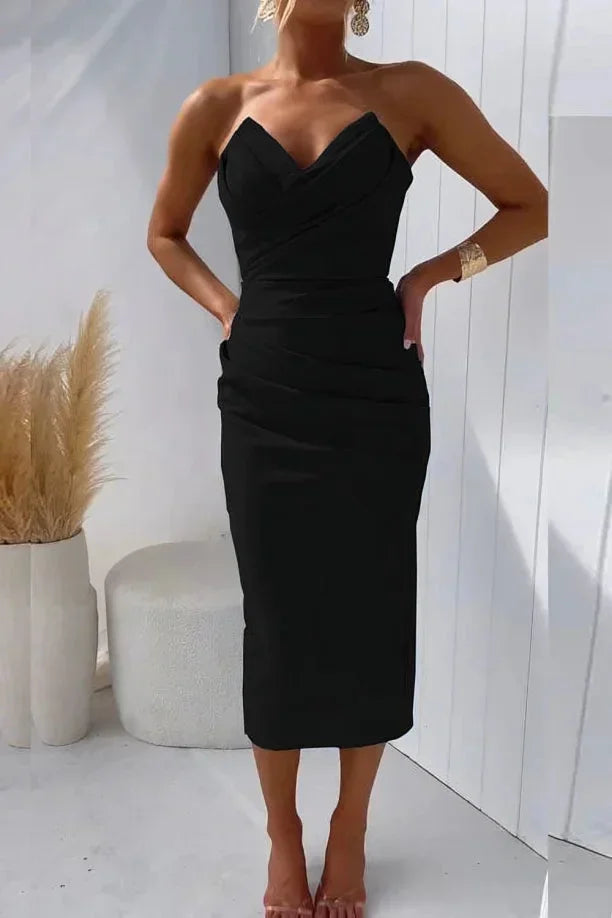 Robe Midi Sans Bretelles Décolleté Cœur Soirée 7 Coloris | ROBEMODE