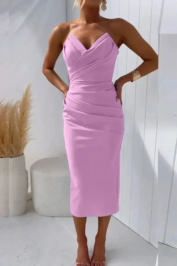 Robe Midi Sans Bretelles Décolleté Cœur Soirée 7 Coloris | ROBEMODE
