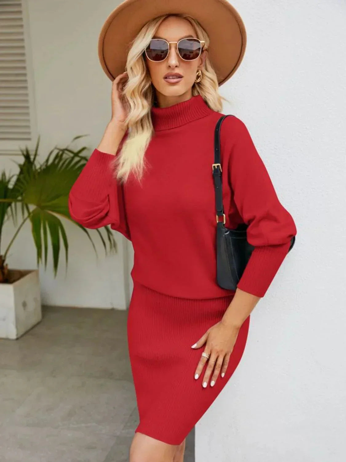 Robe midi femme côtelée col roulé manches longues | Coupe féminine + Style élégant + Facile à accessoiriser – ROBEMODE