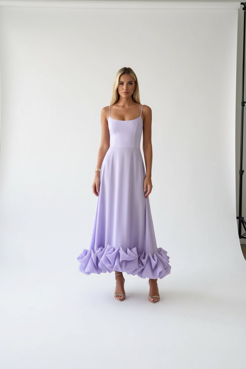 Robe Midi Femme Volants Bretelles Fines 2 Coloris | ROBEMODE