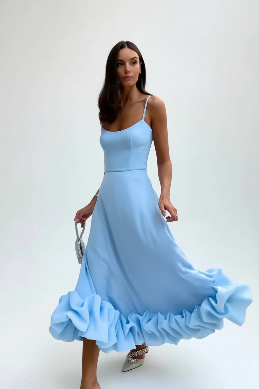 Robe Midi Femme Volants Bretelles Fines 2 Coloris | ROBEMODE