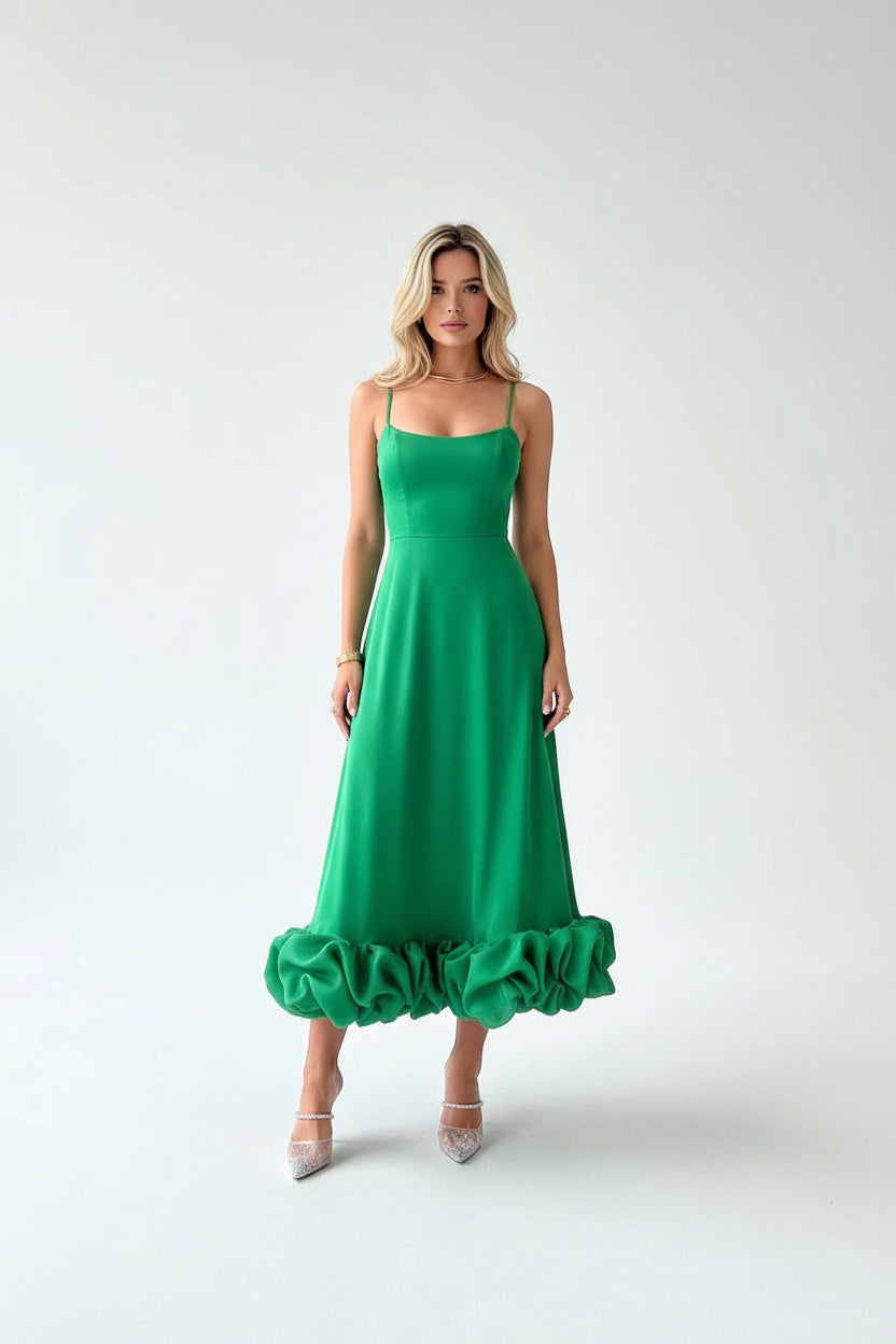 Robe Midi Femme Volants Bretelles Fines 2 Coloris | ROBEMODE
