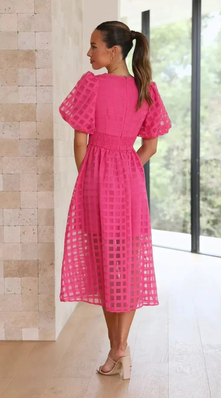Robe Midi Ajourée Manches Courtes Col V 2 Coloris | ROBEMODE