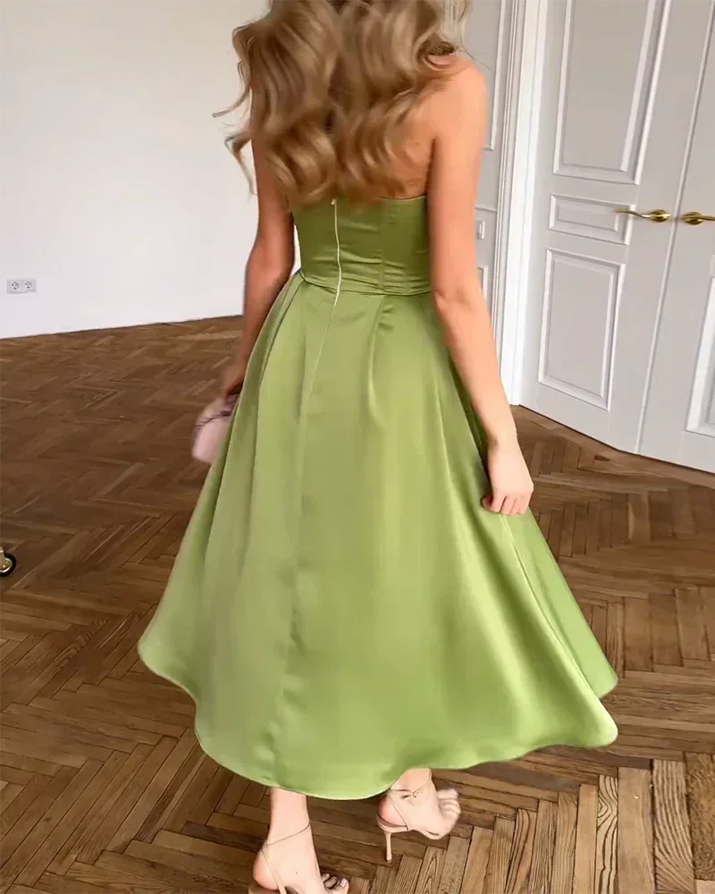 Robe Midi Femme Olive Sans Bretelles Pour Soirée 1 Coloris | ROBEMODE