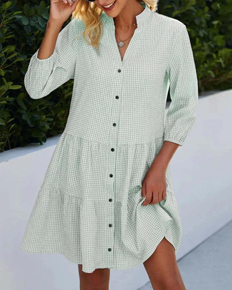 Robe Courte Vichy Col Manches Évasées 4 Coloris | ROBEMODE