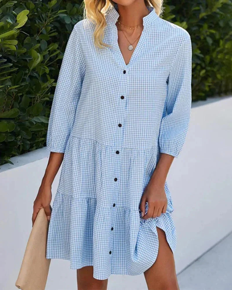 Robe Courte Vichy Col Manches Évasées 4 Coloris | ROBEMODE
