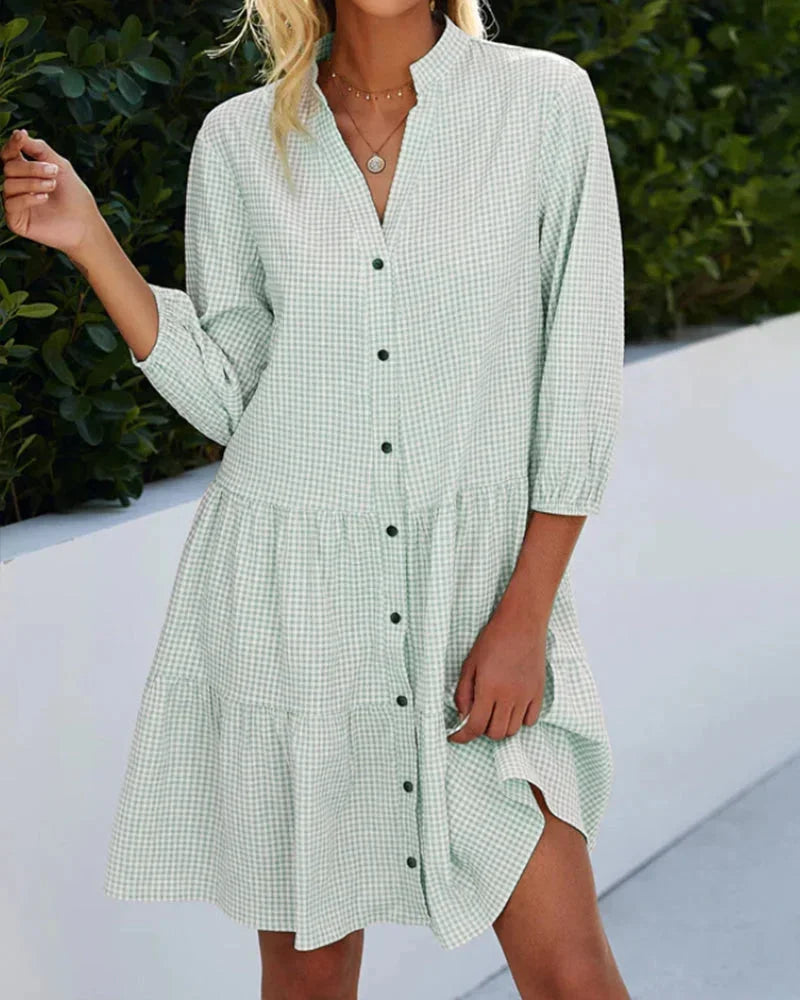 Robe Courte Vichy Col Manches Évasées 4 Coloris | ROBEMODE