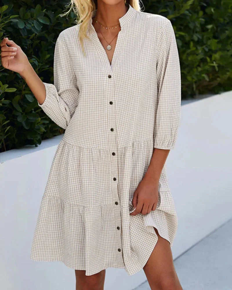 Robe Courte Vichy Col Manches Évasées 4 Coloris | ROBEMODE