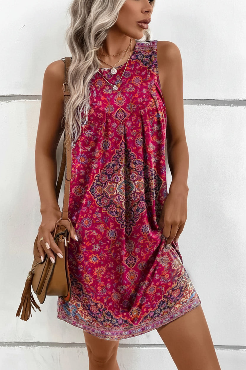 Robe Courte Sans Manches Motifs Bohèmes Été 3 Coloris | ROBEMODE