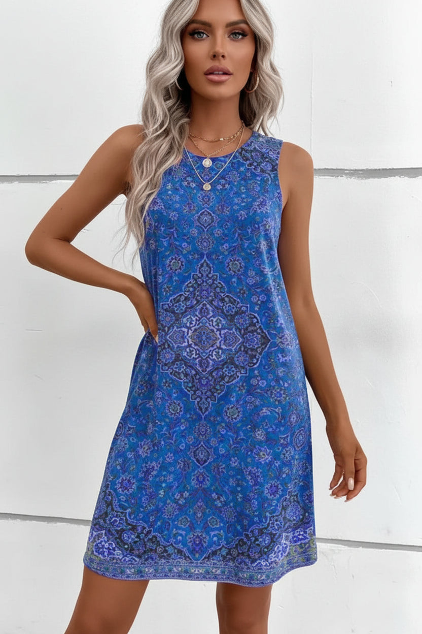 Robe Courte Sans Manches Motifs Bohèmes Été 3 Coloris | ROBEMODE