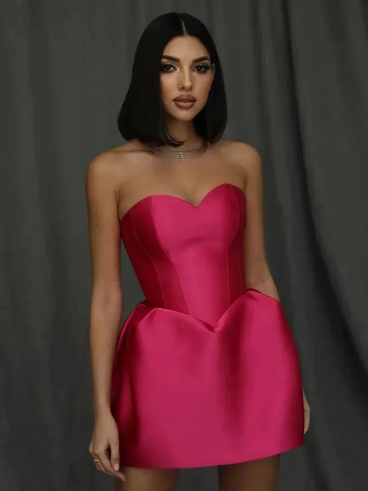 Robe Courte Bustier Satinée Jupe Ballon Soirée 2 Coloris | ROBEMODE