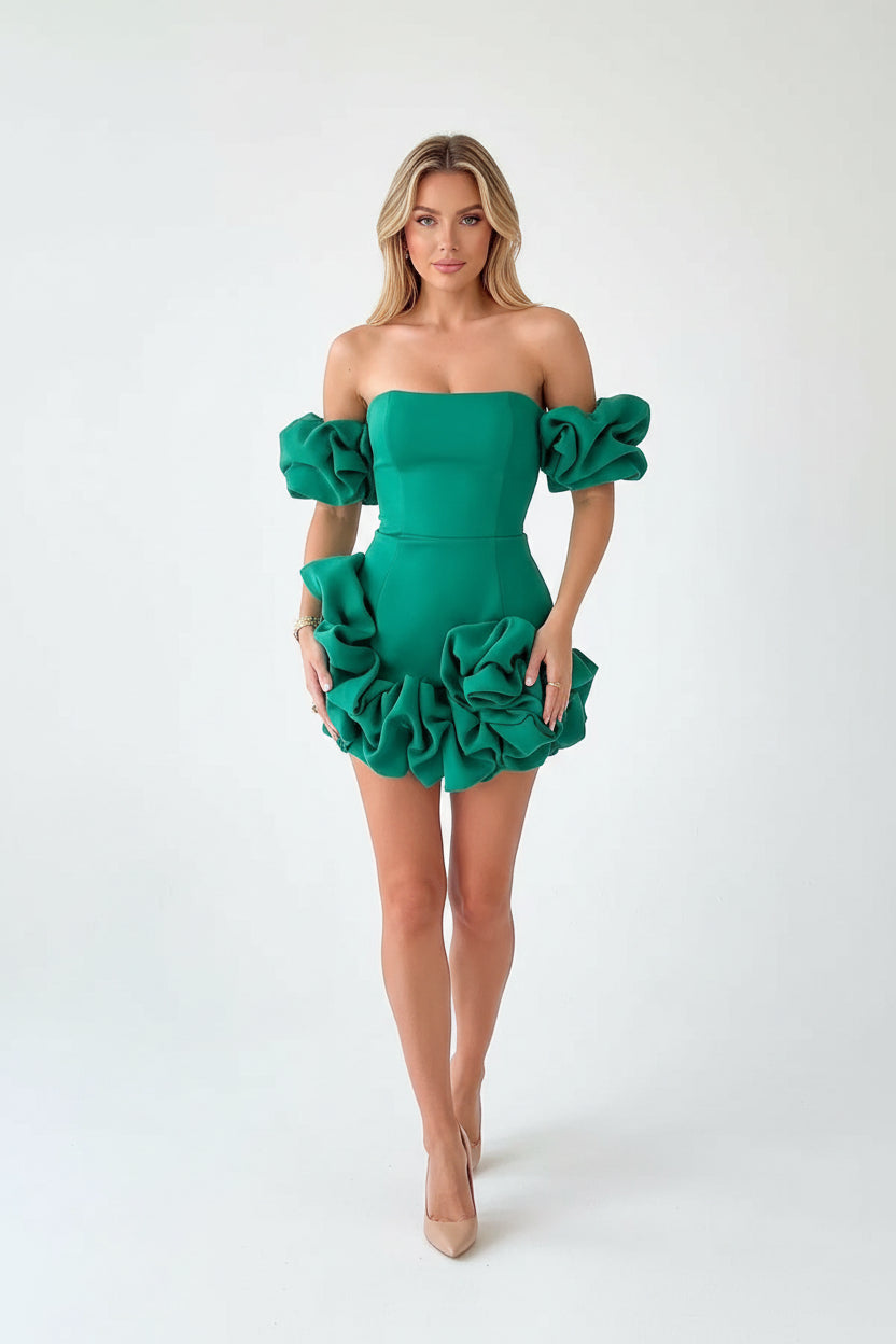 Robe Courte Bustier Volants Femme Soirée Asymétrique | ROBEMODE