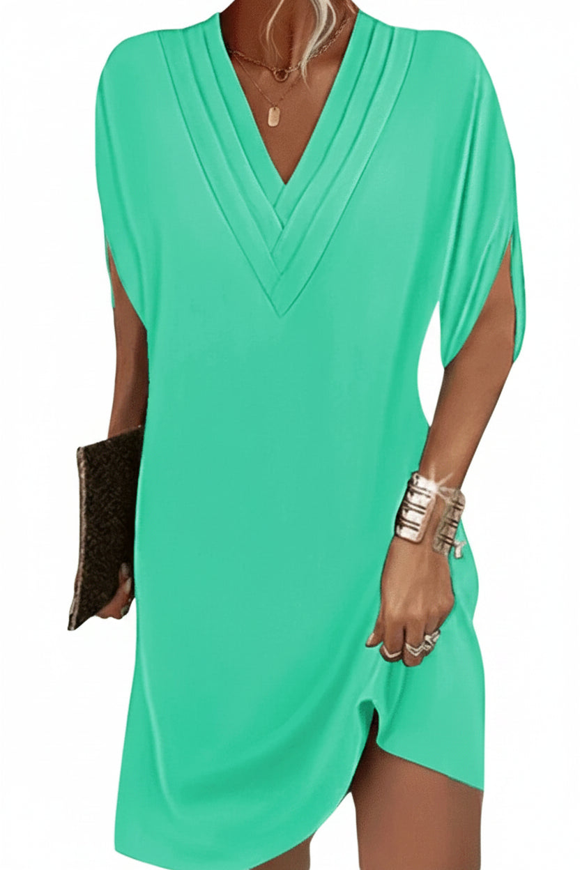 Robe courte femme col V manches fendues fluide été | ROBEMODE
