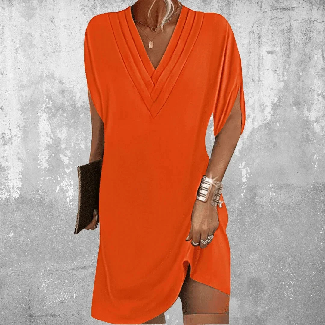 Robe courte femme col V manches fendues fluide été | ROBEMODE