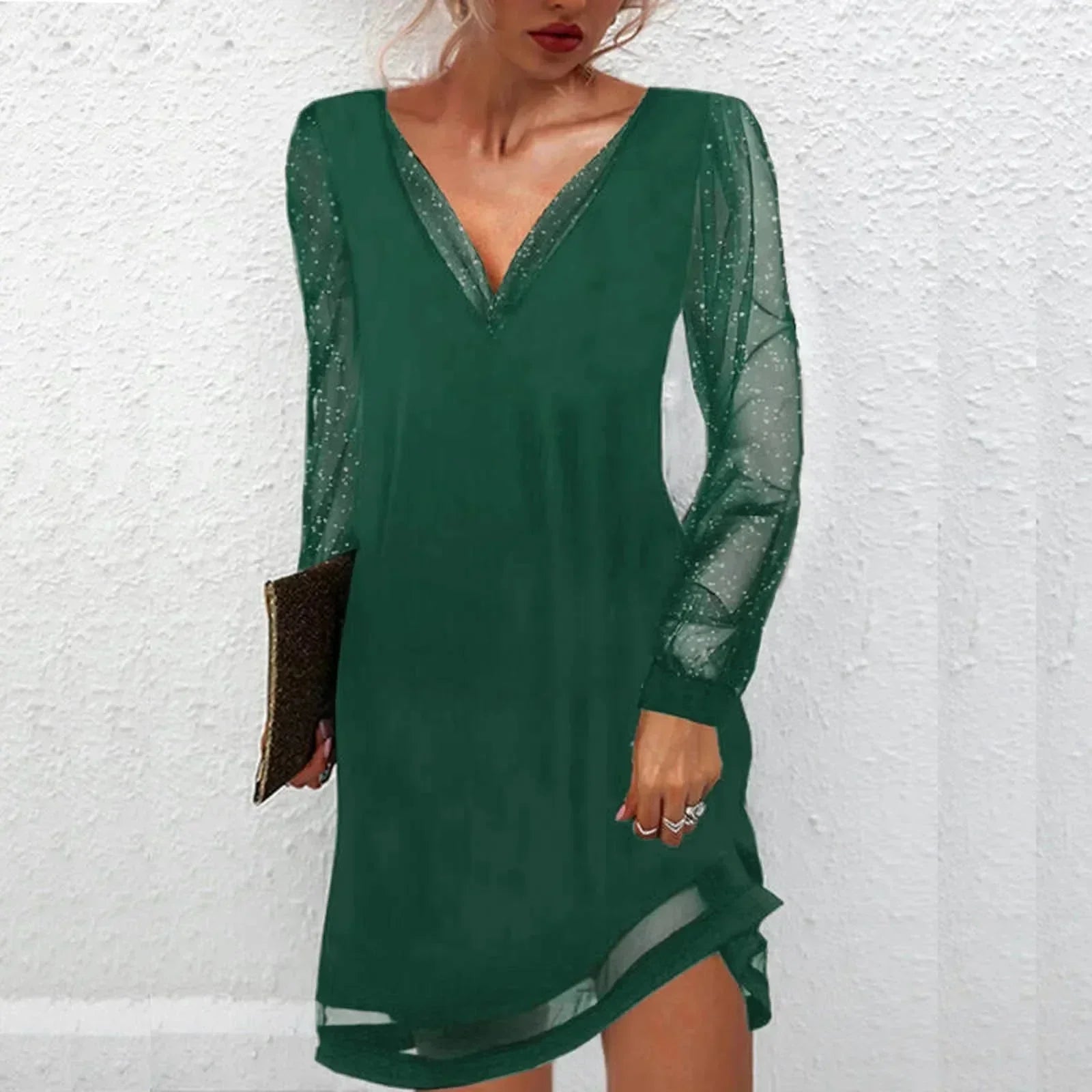 Robe Courte Col V Manches Transparentes Soirée 3 Coloris | ROBEMODE