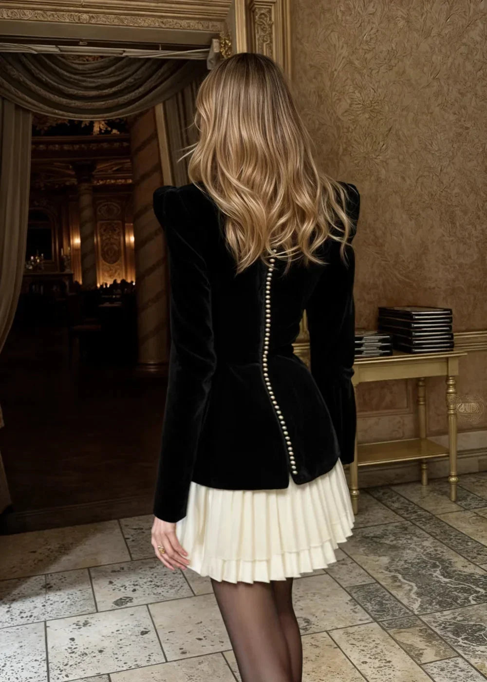Robe Courte Noire Haut Structuré Jupe Plissée Soirée | ROBEMODE