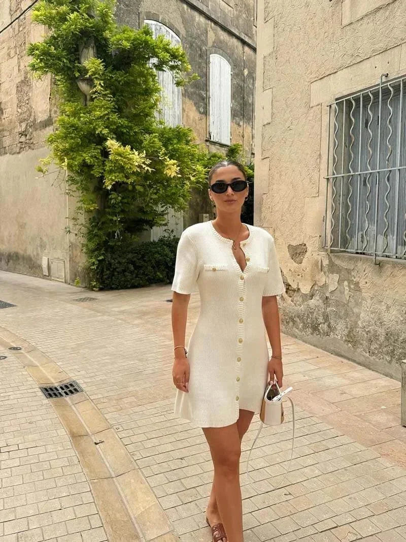 Robe Courte Côtelée Boutons Frontaux 2 Coloris | ROBEMODE
