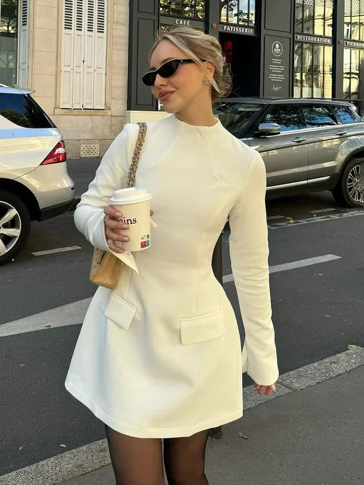 Robe Courte Femme avec Poches Manches Longues 2 Coloris | ROBEMODE