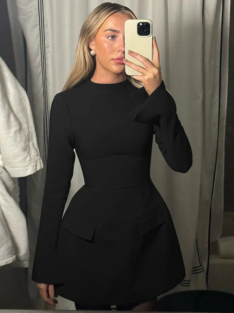 Robe Courte Femme avec Poches Manches Longues 2 Coloris | ROBEMODE