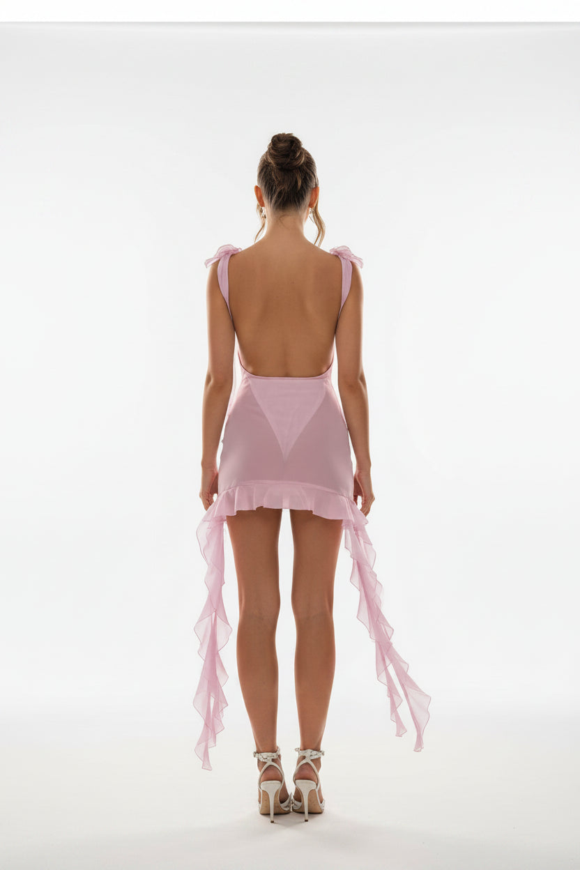 Robe Courte Femme Dos Nu | Rose ou Violet + Romantique + Élégante S-L | ROBEMODE