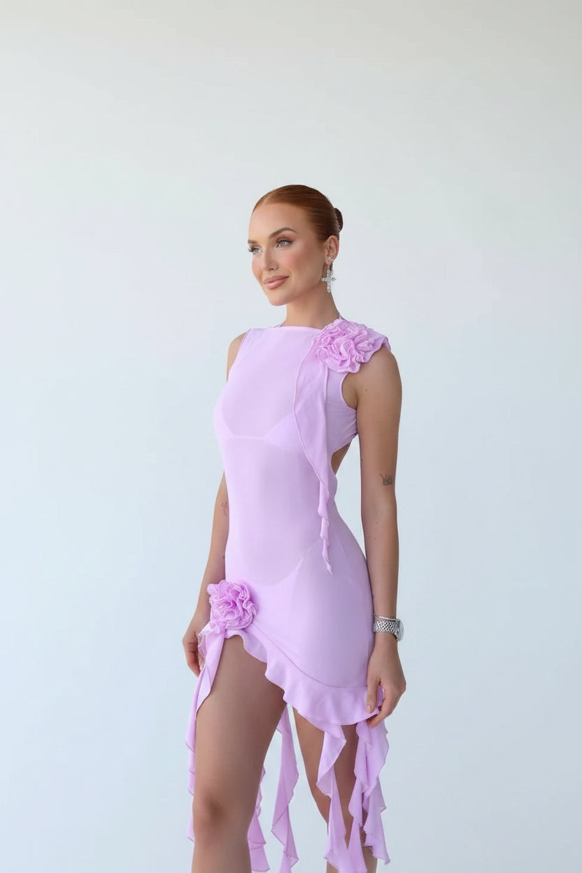 Robe Courte Femme Dos Nu | Rose ou Violet + Romantique + Élégante S-L | ROBEMODE