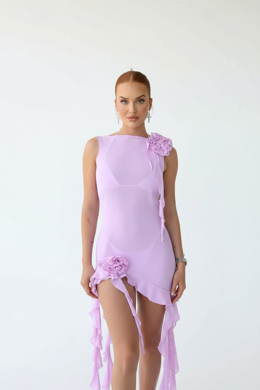 Robe Courte Femme Dos Nu | Rose ou Violet + Romantique + Élégante S-L | ROBEMODE