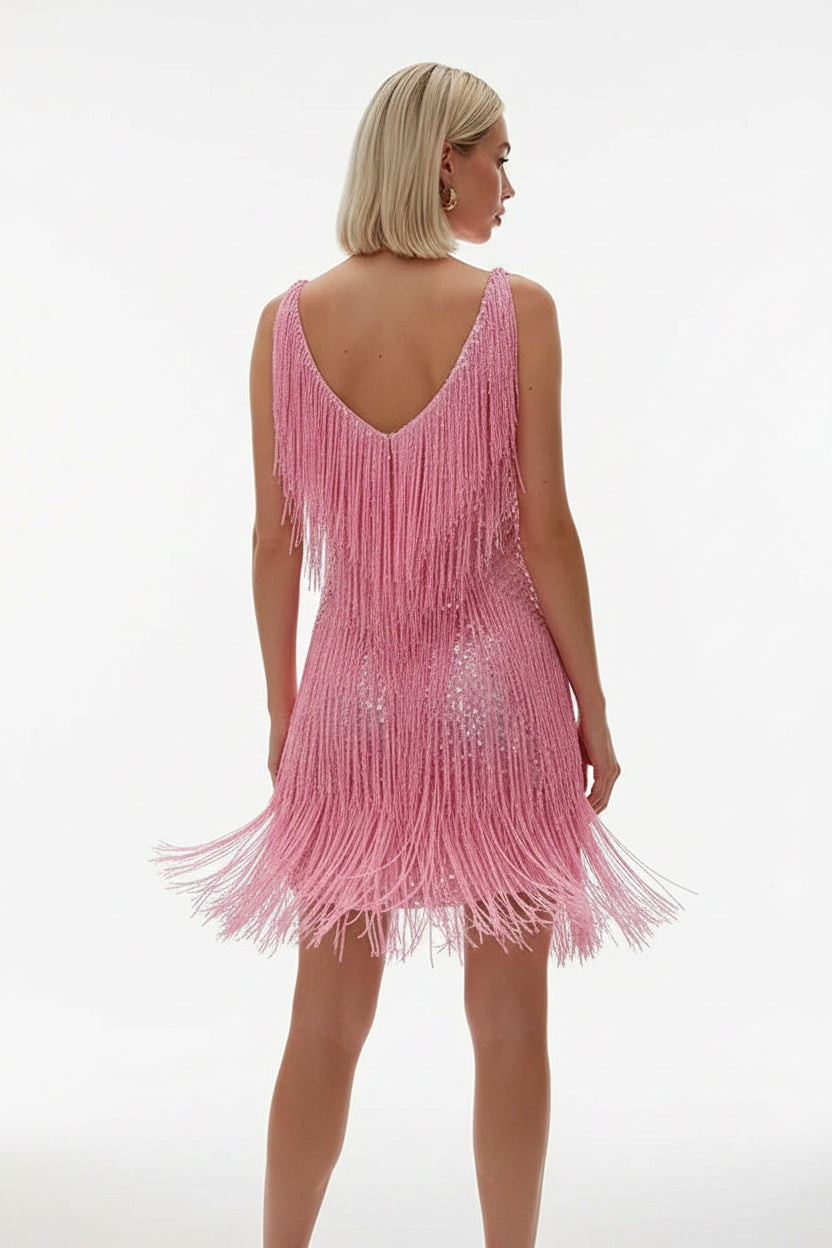 Robe Courte Femme Paillettes à Franges | Or ou Blanc + Festive + Soirée S-XL | ROBEMODE