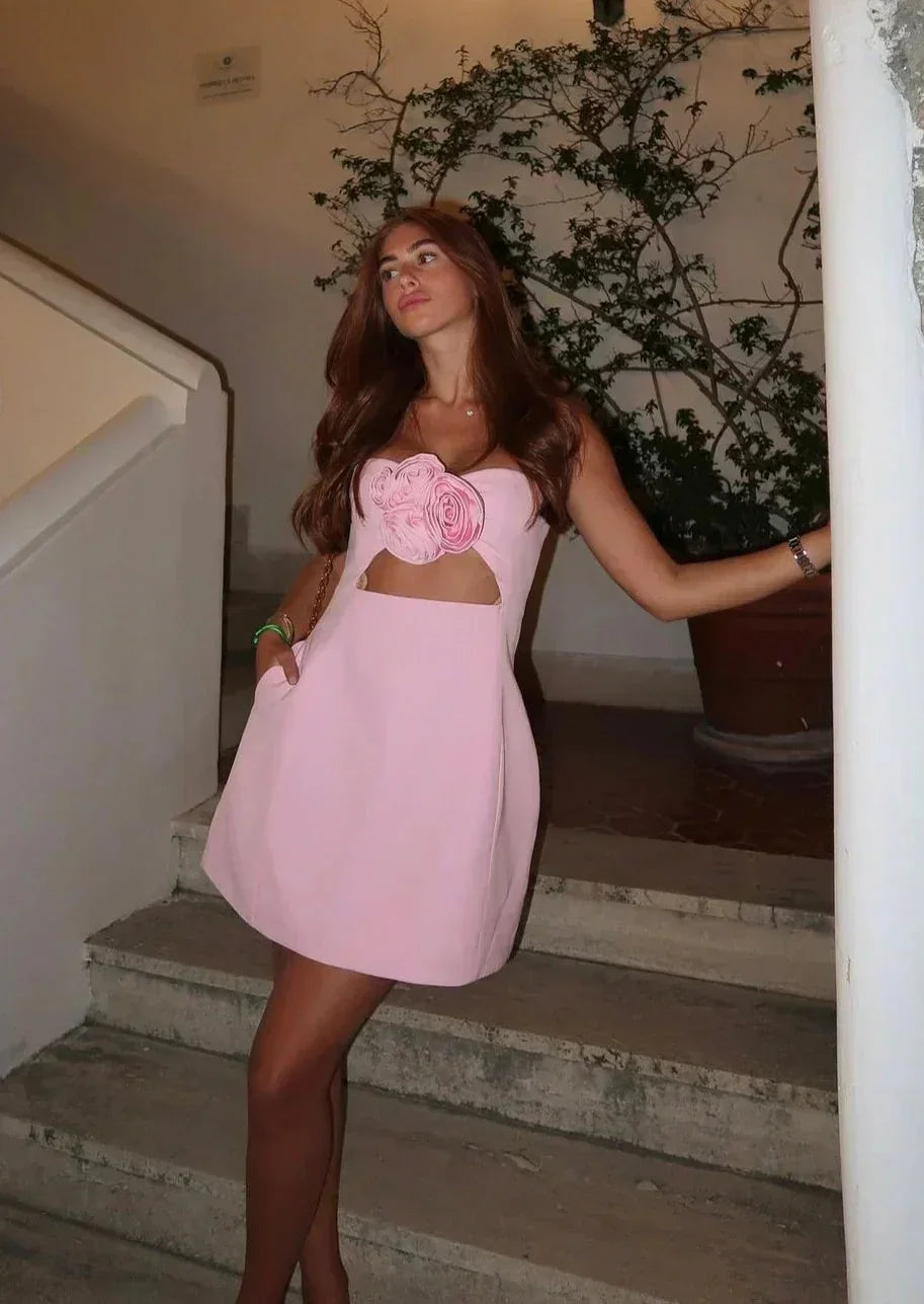 Robe Courte Femme Bustier Découpes Florales Soirée | ROBEMODE