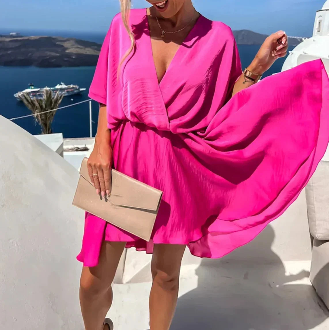Robe Courte Cache-Cœur Fluide Manches Courtes 4 Coloris | ROBEMODE