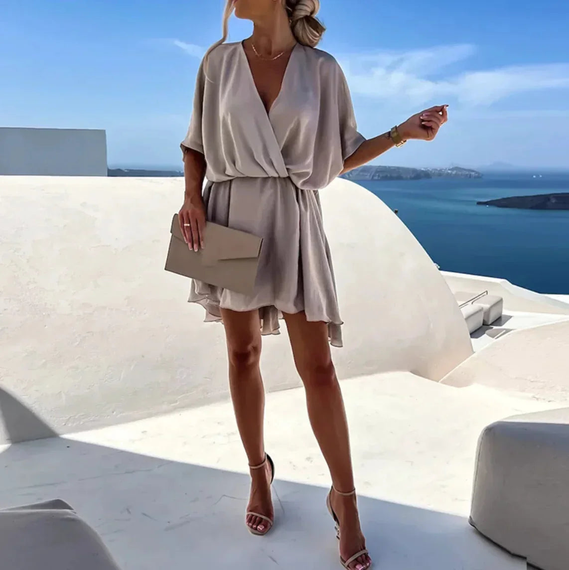 Robe Courte Cache-Cœur Fluide Manches Courtes 4 Coloris | ROBEMODE