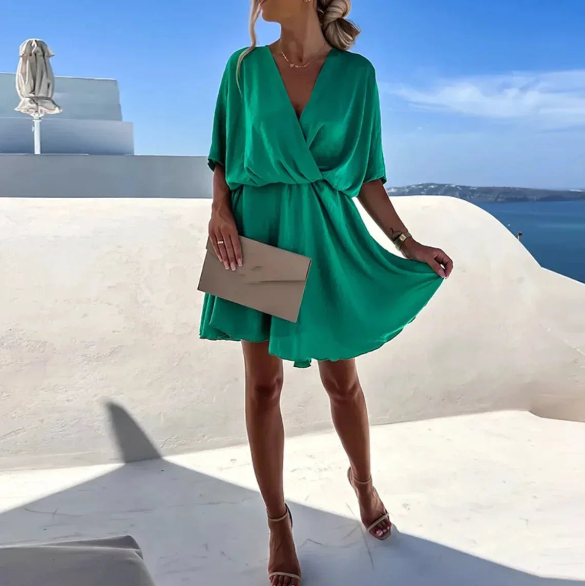 Robe Courte Fluide Col V Cache-Cœur Été 4 Coloris | ROBEMODE