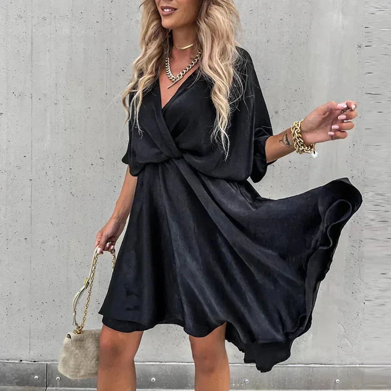 Robe Courte Fluide Col V Cache-Cœur Été 4 Coloris | ROBEMODE