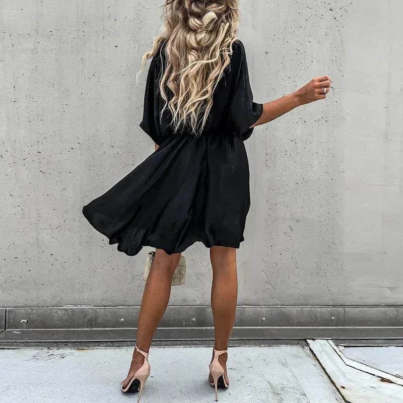 Robe Courte Fluide Col V Cache-Cœur Été 4 Coloris | ROBEMODE