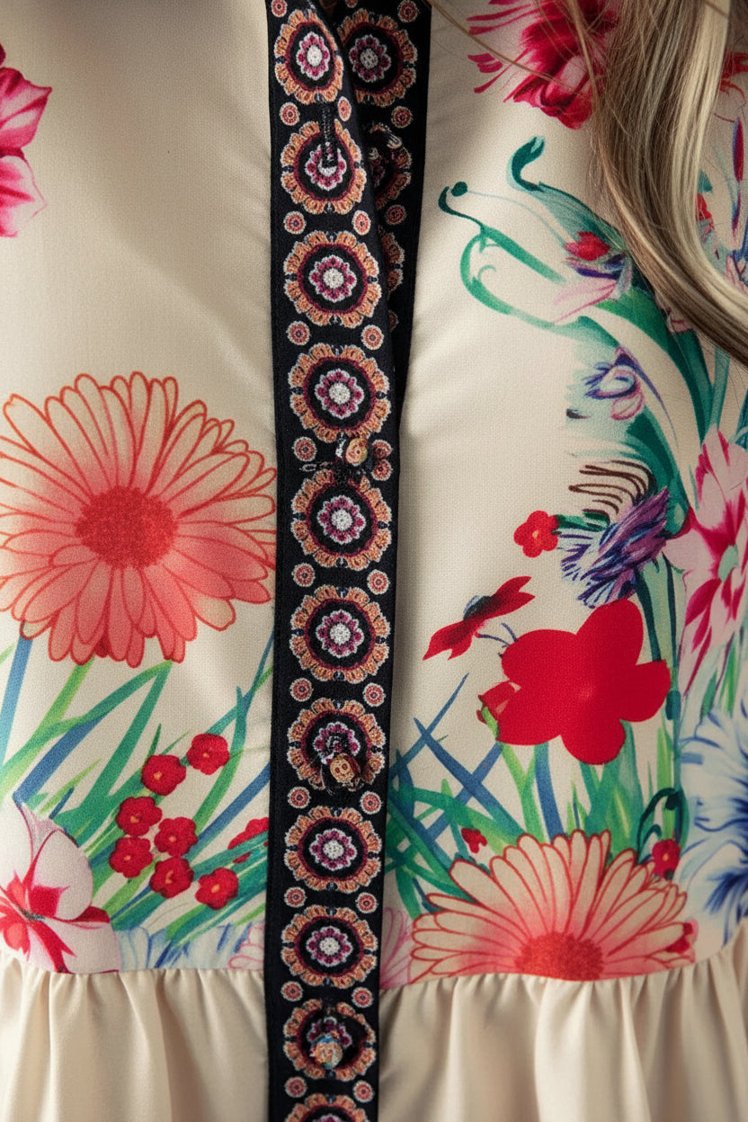 Robe courte femme multicolore imprimé floral manches longues | Coupe féminine + Style élégant + Facile à accessoiriser – ROBEMODE