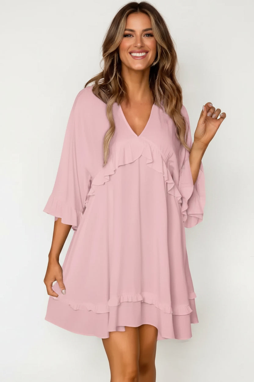 Robe Courte Fluide Col V Manches Larges 5 Coloris Femme | ROBEMODE