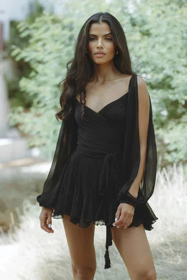 Robe Courte Fluide Femme Manches Longues à Volants | Pistache + Légère + XS-XL | ROBEMODE