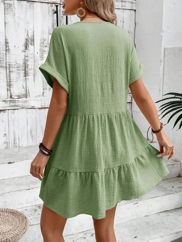 Robe courte fluide femme col V manches courtes été | Coupe féminine + Style élégant + Facile à accessoiriser – ROBEMODE