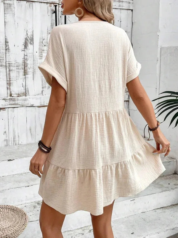 Robe courte fluide femme col V manches courtes été | Coupe féminine + Style élégant + Facile à accessoiriser – ROBEMODE