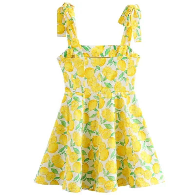 Robe courte femme imprimé citron jaune estivale plage | Coupe féminine + Style élégant + Facile à accessoiriser – ROBEMODE