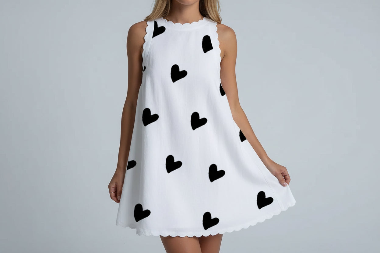 Robe courte femme imprimée cœur et fleur sans manches | ROBEMODE